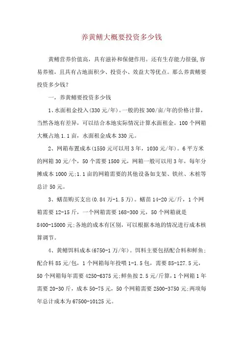 养黄鳝大概要投资多少钱