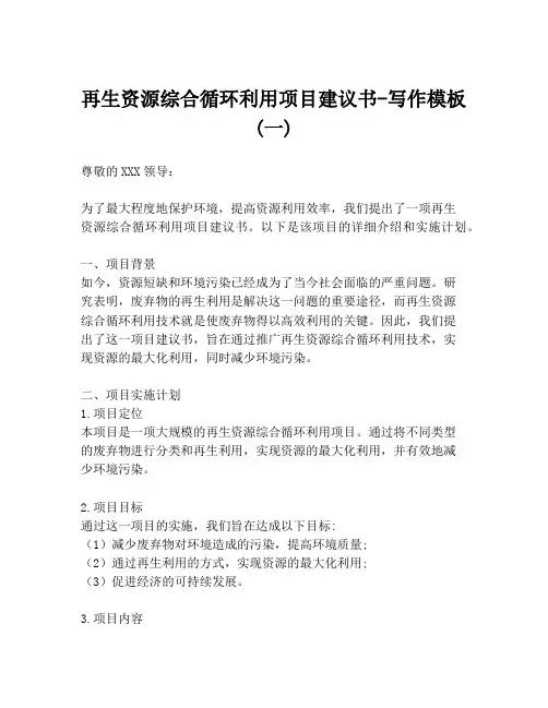 再生资源综合循环利用项目建议书-写作模板 (一)