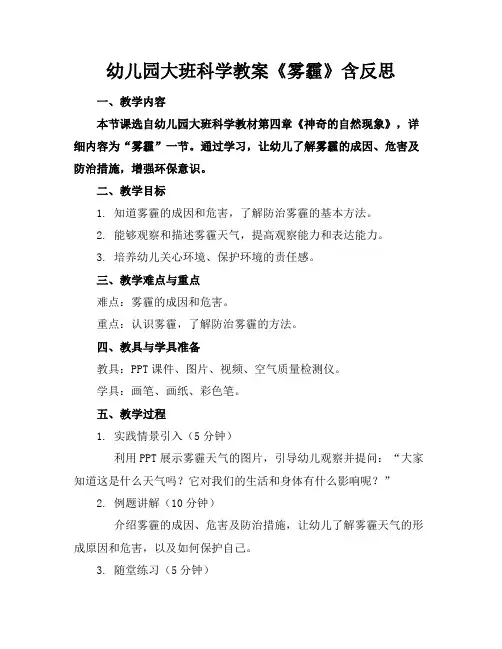 幼儿园大班科学教案《雾霾》含反思