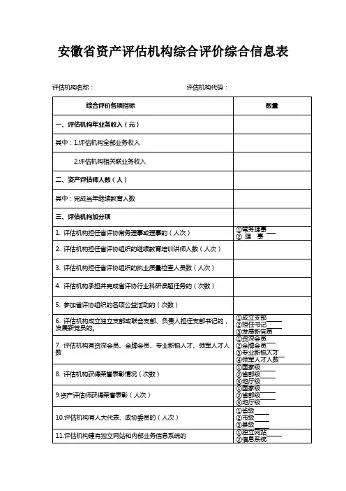 安徽省资产评估机构综合评价综合信息表【模板】