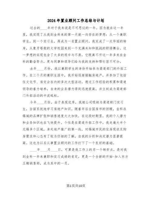 2024年置业顾问工作总结与计划(4篇)