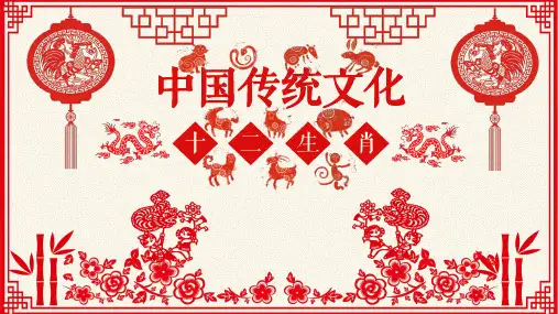 简约喜庆剪纸中国风十二生肖中国传统文化12属相介绍新年吉祥物PPT模板