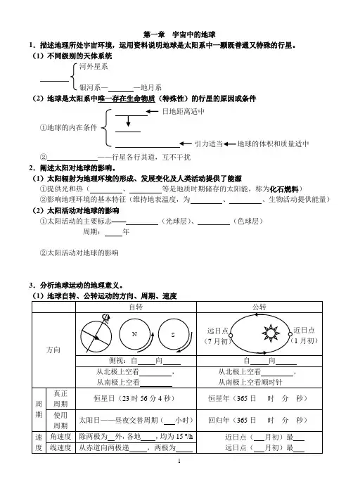 (完整版)高一地理知识点大全(可填空)汇总