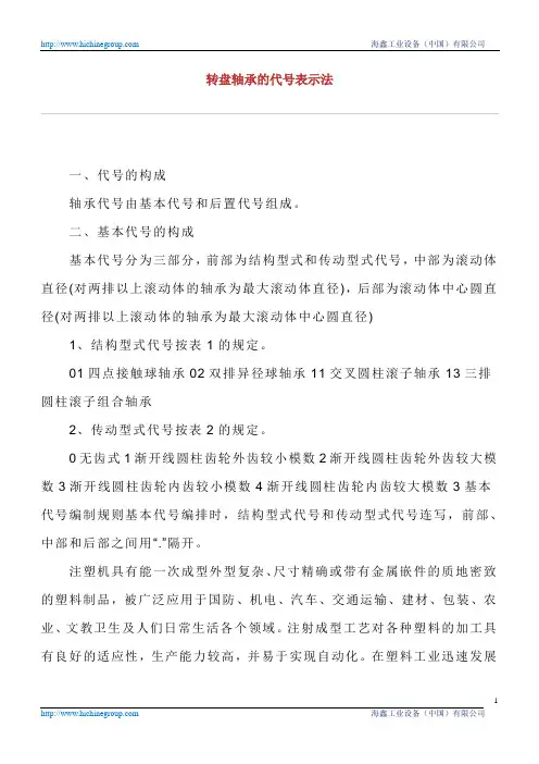 转盘轴承的代号表示法