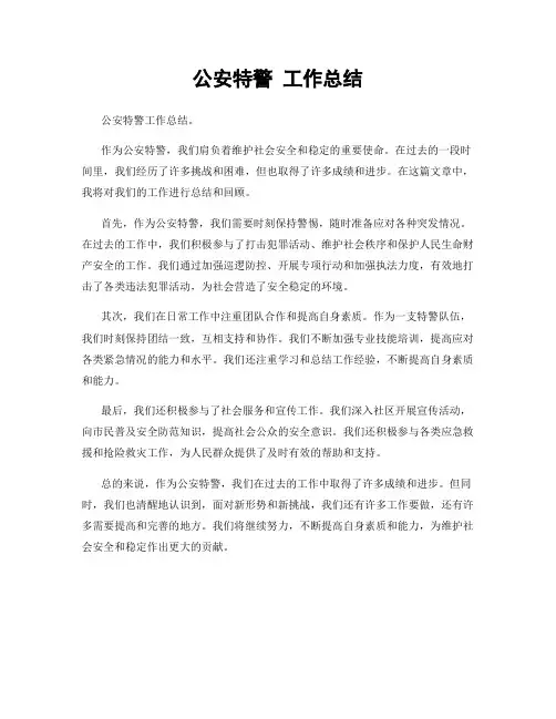 公安特警 工作总结