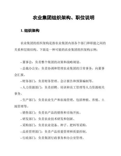 农业集团组织架构、职位说明