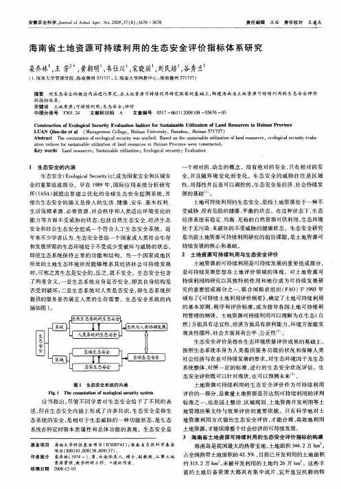 海南省土地资源可持续利用的生态安全评价指标体系研究