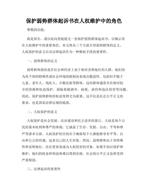 保护弱势群体起诉书在人权维护中的角色