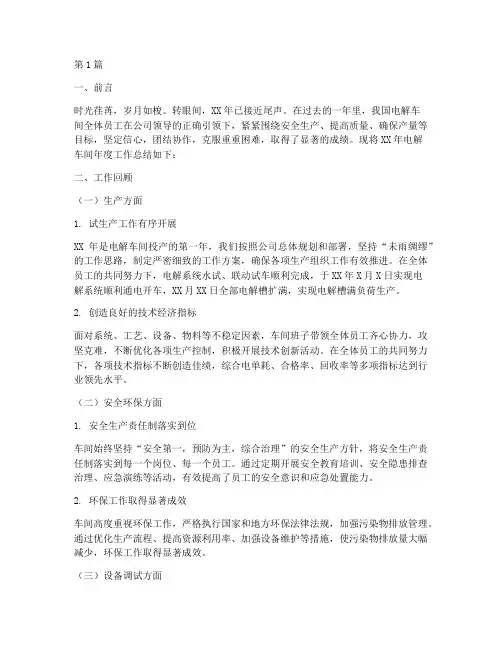 电解车间年度总结(3篇)