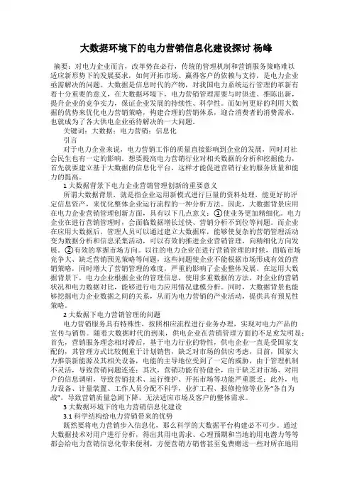 大数据环境下的电力营销信息化建设探讨 杨峰