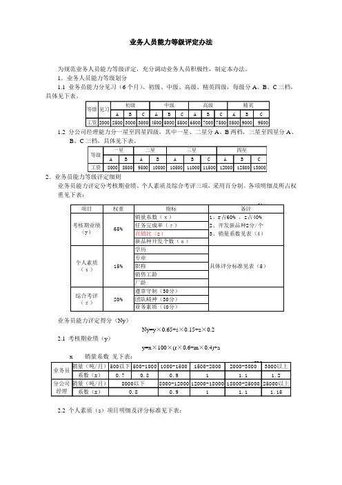 业务人员能力等级评定办法