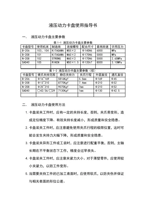 液压动力卡盘使用指导书