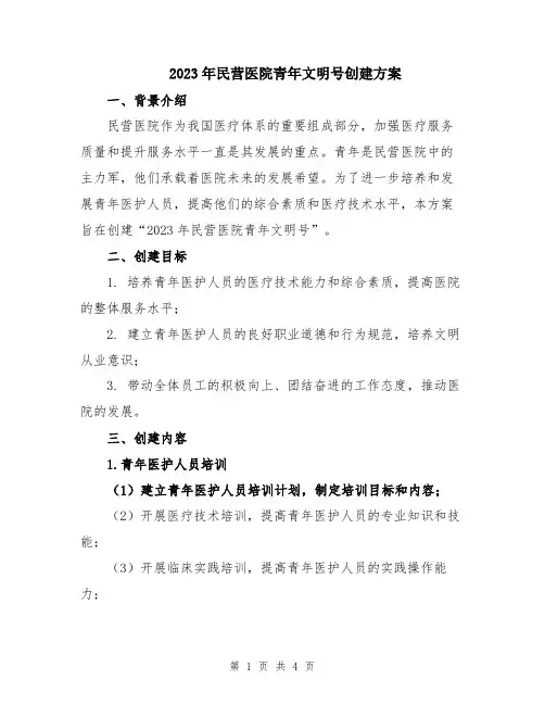 2023年民营医院青年文明号创建方案
