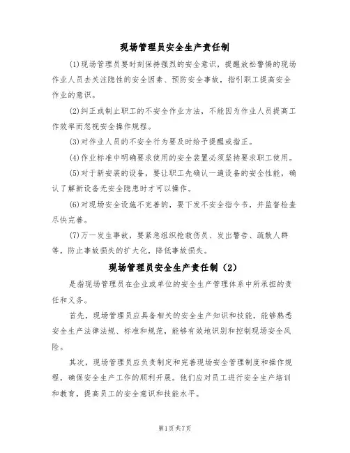 现场管理员安全生产责任制（5篇）