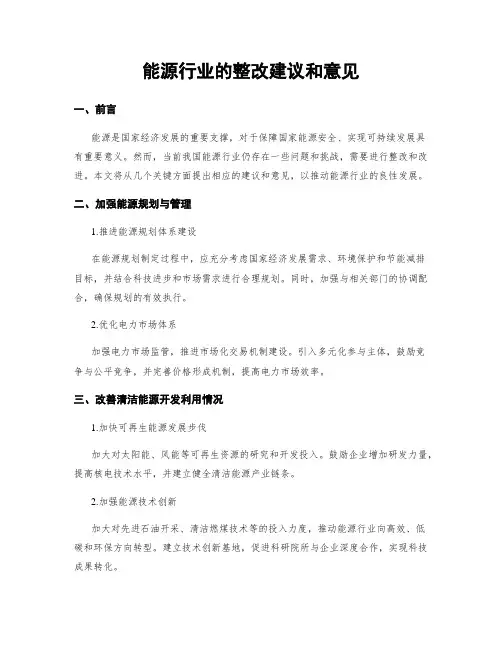 能源行业的整改建议和意见