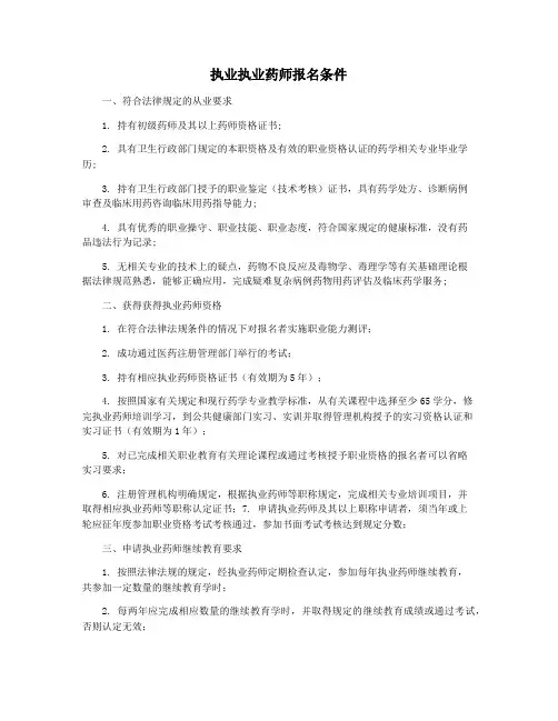 执业执业药师报名条件