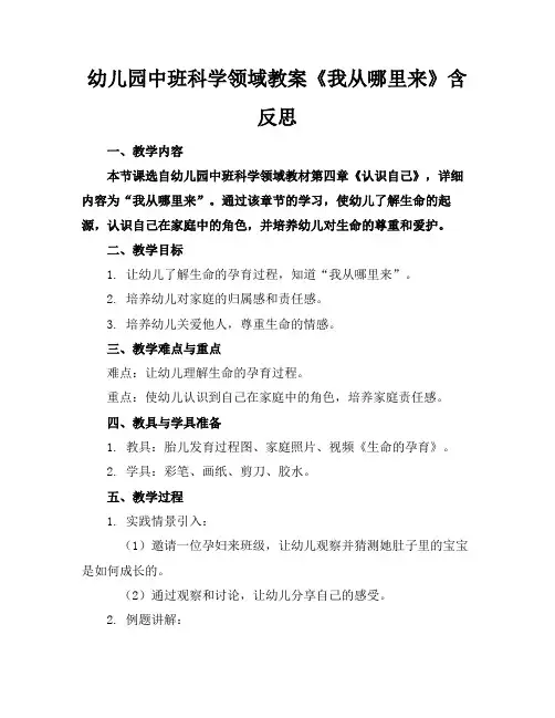 幼儿园中班科学领域教案《我从哪里来》含反思(1)