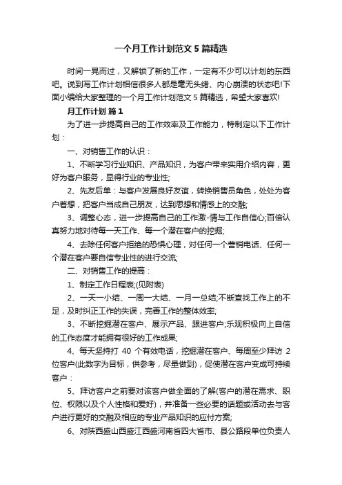 一个月工作计划范文5篇精选