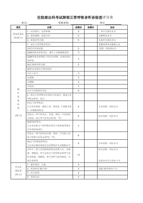 肺部听诊操作规范与评分标准