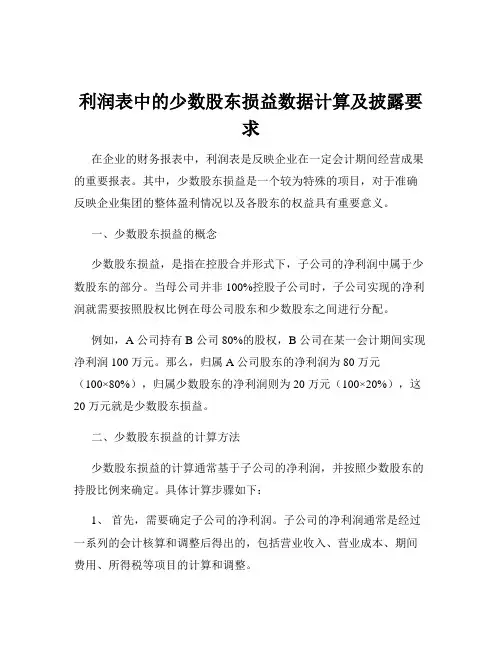 利润表中的少数股东损益数据计算及披露要求