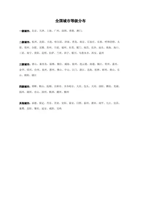 全国城市等级分布