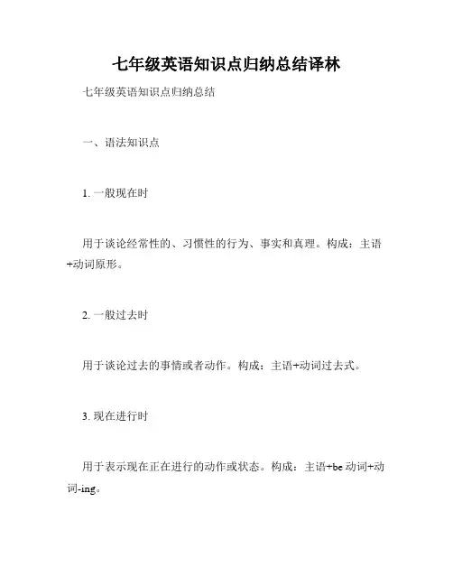 七年级英语知识点归纳总结译林