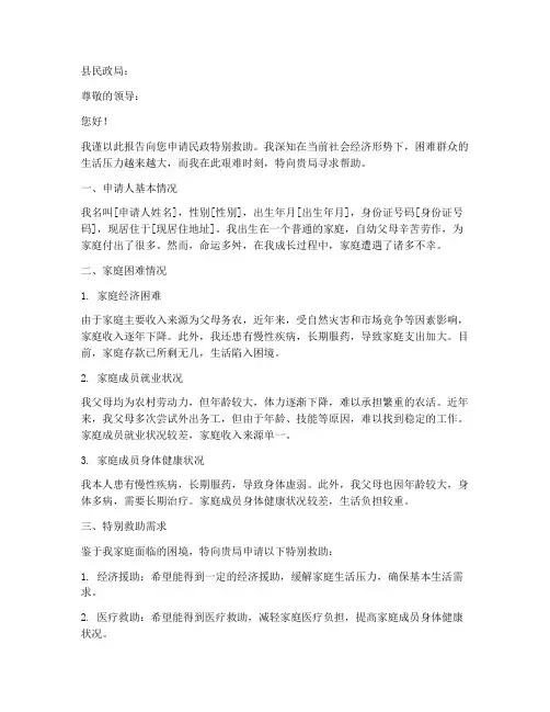 民政特别救助申请报告