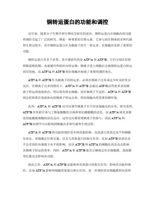 铜转运蛋白的功能和调控