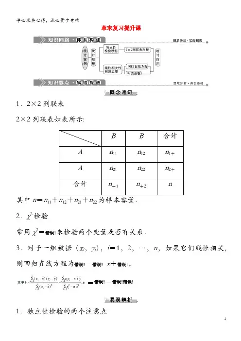 2019-2020学年高中数学 第3章统计案例章末复习提升课学案 新人教B版2-3