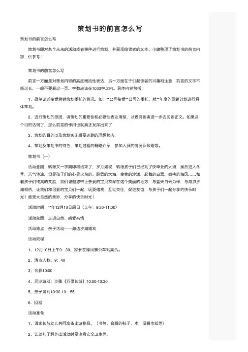 策划书的前言怎么写
