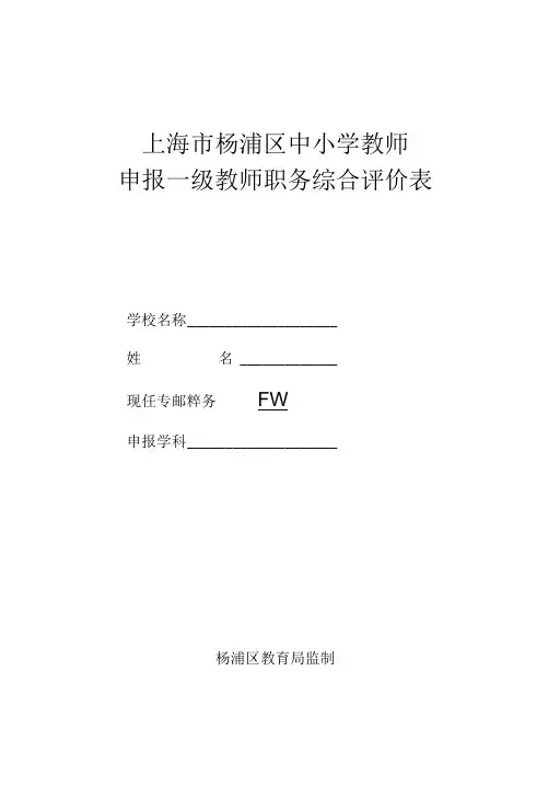 上海市杨浦区中小学教师申报一级教师职务综合评价表