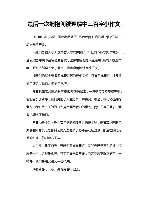 最后一次拥抱阅读理解中三百字小作文