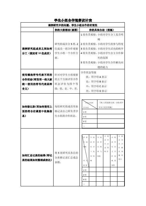 学生小组合作观察设计表