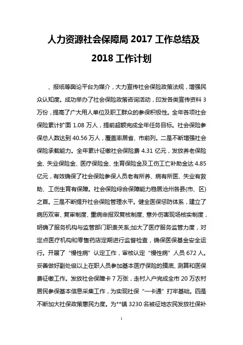 人力资源社会保障局2017工作总结及2018工作计划