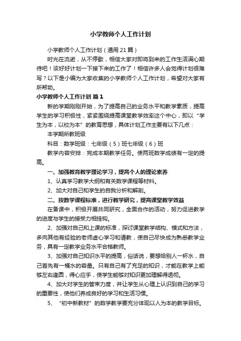 小学教师个人工作计划