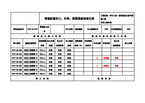 管道防腐补口、补伤、剥离强度检查记录