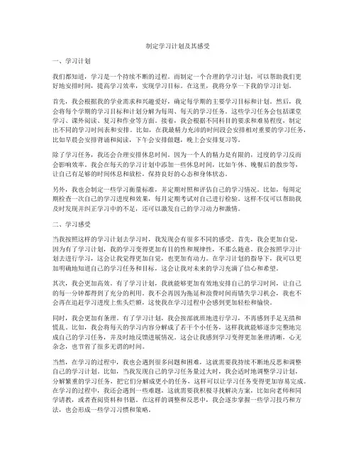 制定学习计划及其感受