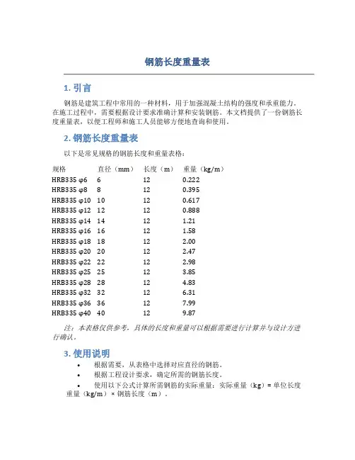 钢筋长度重量表
