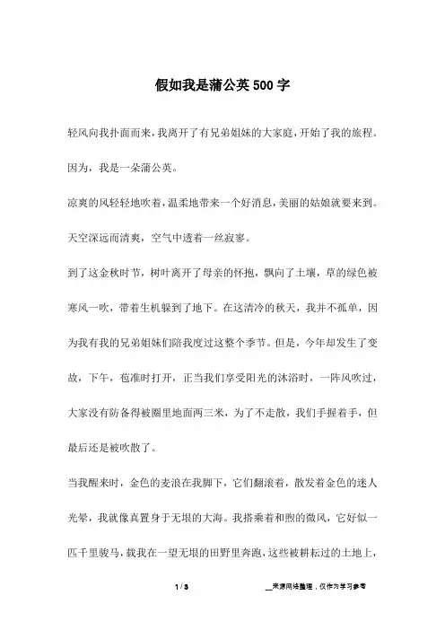 假如我是蒲公英500字