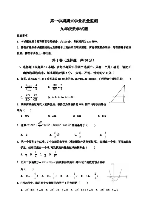 山东省青州市上学期期末考试九年级数学试题
