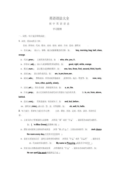 最新初中英语语法大全+知识点总结(精编)