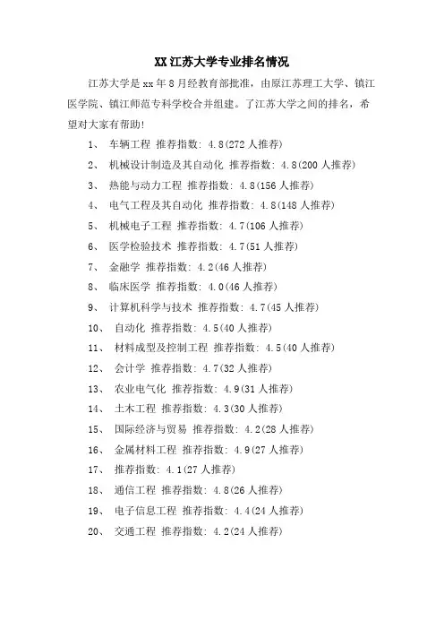 XX江苏大学专业排名情况
