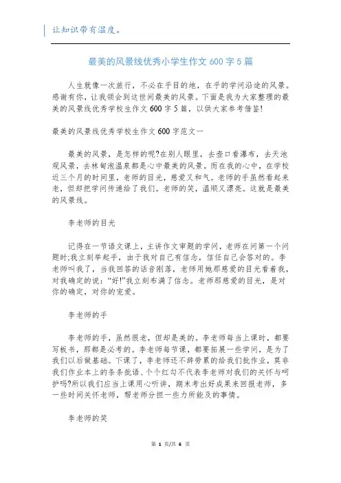 最美的风景线优秀小学生作文600字5篇