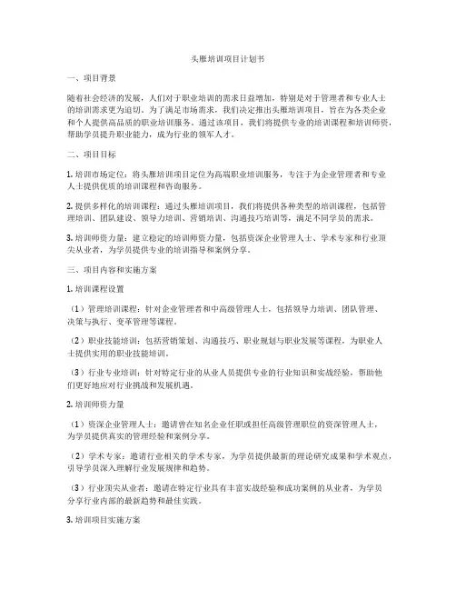 头雁培训项目计划书