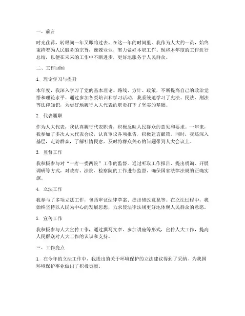 人大个人年度工作总结