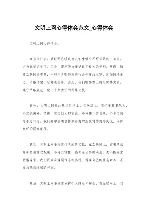 文明上网心得体会范文_心得体会