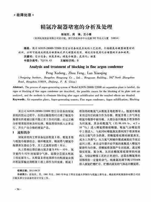 精氩冷凝器堵塞的分析及处理