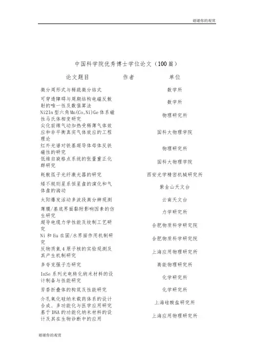 中国科学院优秀博士学位论文(100篇) .doc