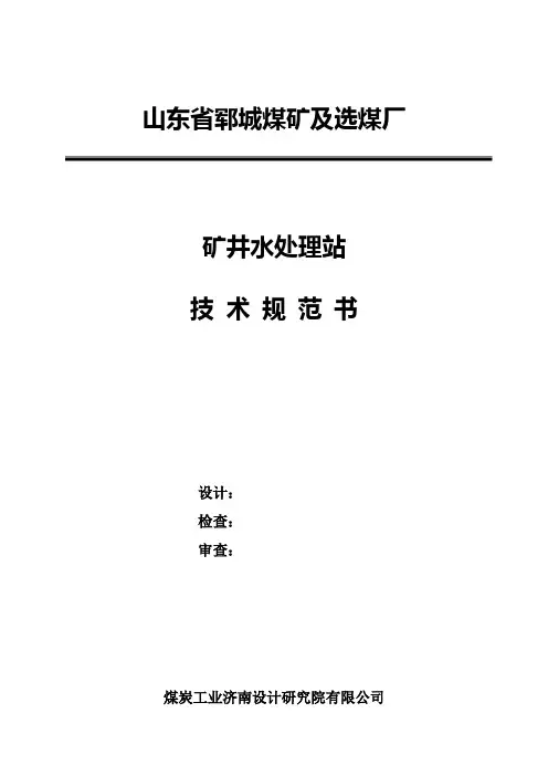 井矿井水处理站主要设备技术规格书