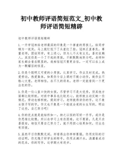 初中教师评语简短范文_初中教师评语简短精辟
